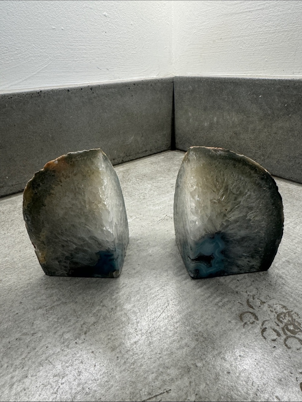 Blue and Gray Agate Bookend Pair - Natural Crystal Home Art